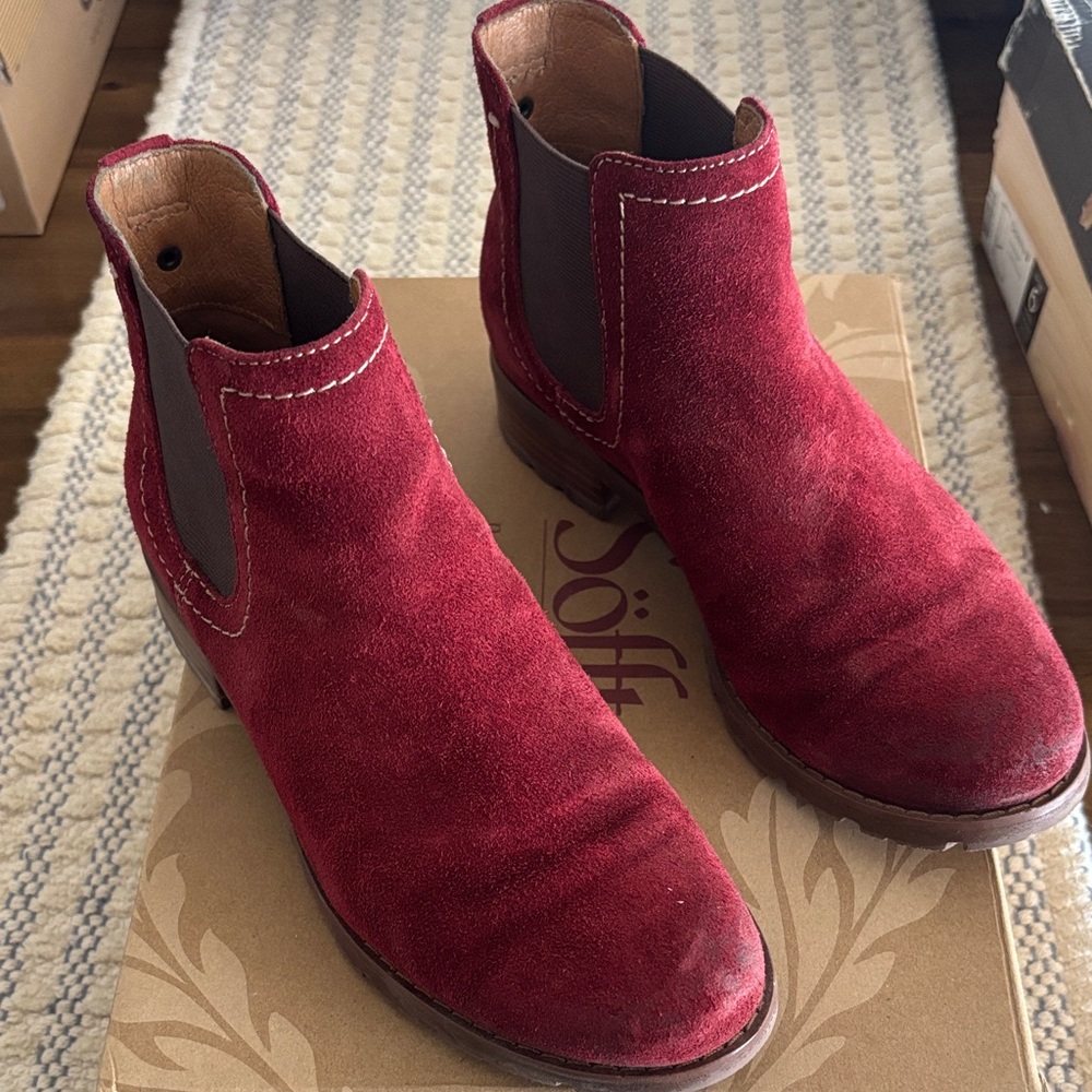 Sofft Red Suede Ankle Booties
